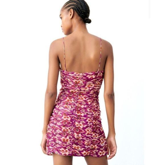 ZARA PURPLE PRINTED CUT OUT KNOTTED MINI DRESS - Picture 2 of 6